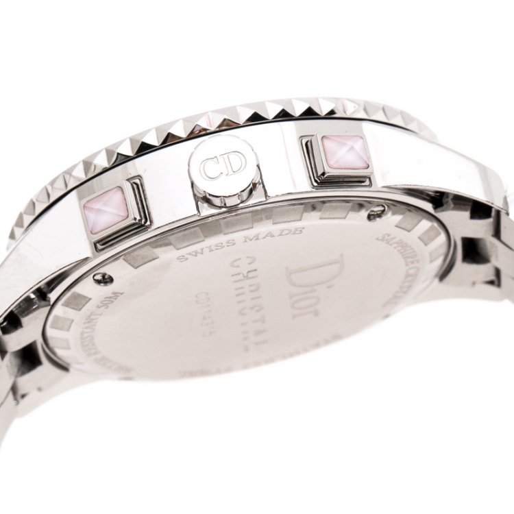 Pre Owned Dior Grey Stainless Steel Diamond Studded Pink Sapphire Stainless Steel Christal CD114315 Women's Wristwatch 39 mm