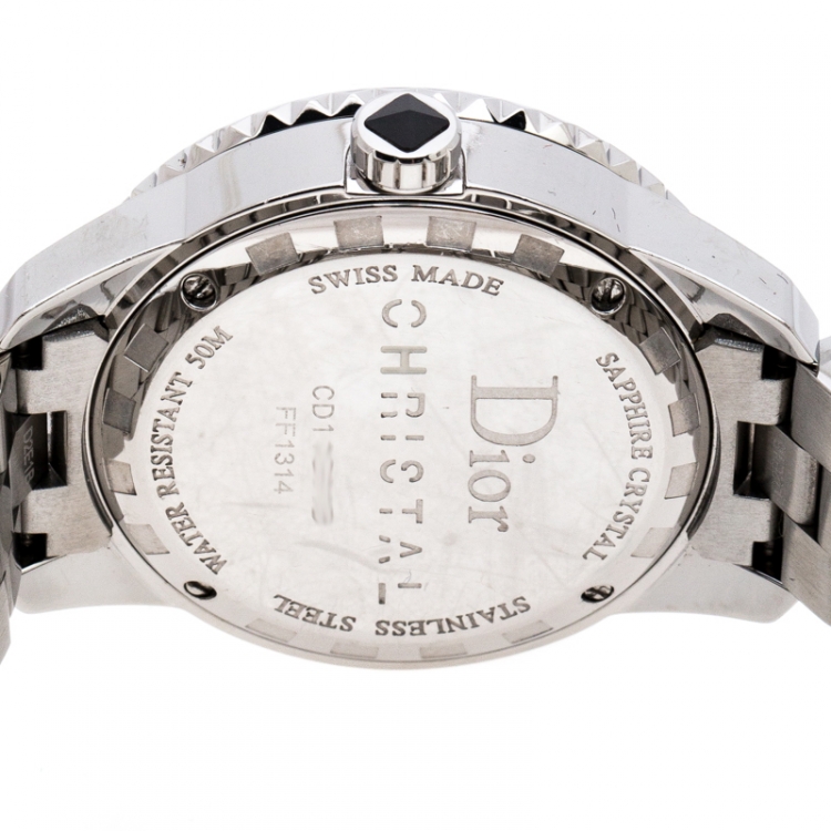 Pre Owned Dior Black Ceramic Stainless Steel Diamonds Christal CD11311B  WOmen's Wristwatch 33 mm