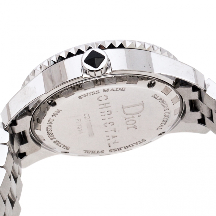 Pre Owned Dior Black Ceramic Stainless Steel Diamonds Christal CD11311B  WOmen's Wristwatch 33 mm