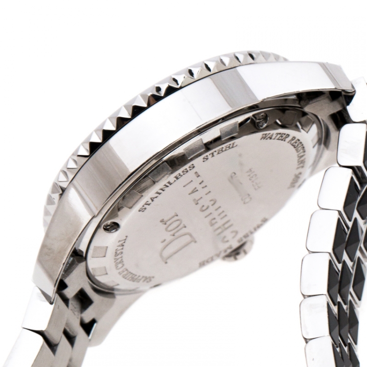 Pre Owned Dior Black Ceramic Stainless Steel Diamonds Christal CD11311B  WOmen's Wristwatch 33 mm