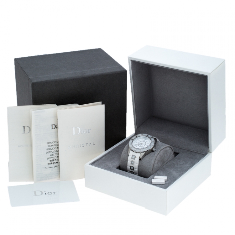 Pre Owned Dior White Stainless Steel Rubber Christal CD113111 Women's Wristwatch 33 mm