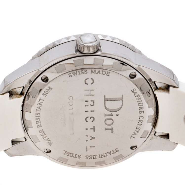 Pre Owned Dior White Stainless Steel Rubber Christal CD113111 Women's Wristwatch 33 mm