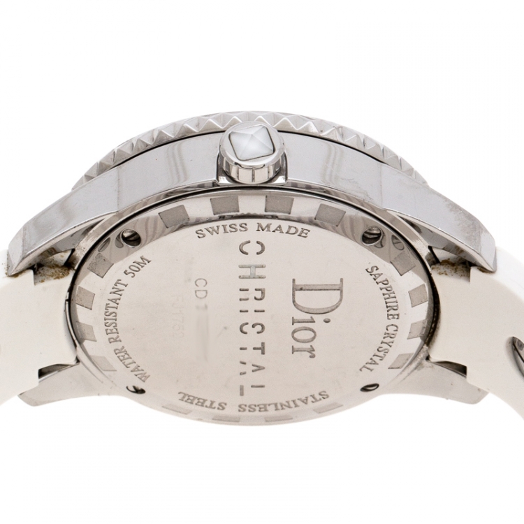 Pre Owned Dior White Stainless Steel Rubber Christal CD113111 Women's Wristwatch 33 mm