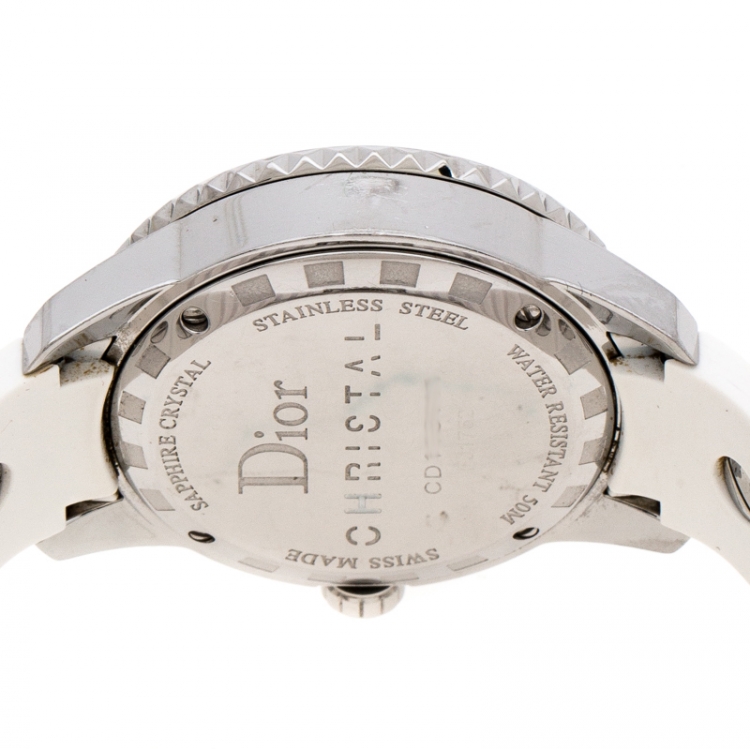 Pre Owned Dior White Stainless Steel Rubber Christal CD113111 Women's Wristwatch 33 mm