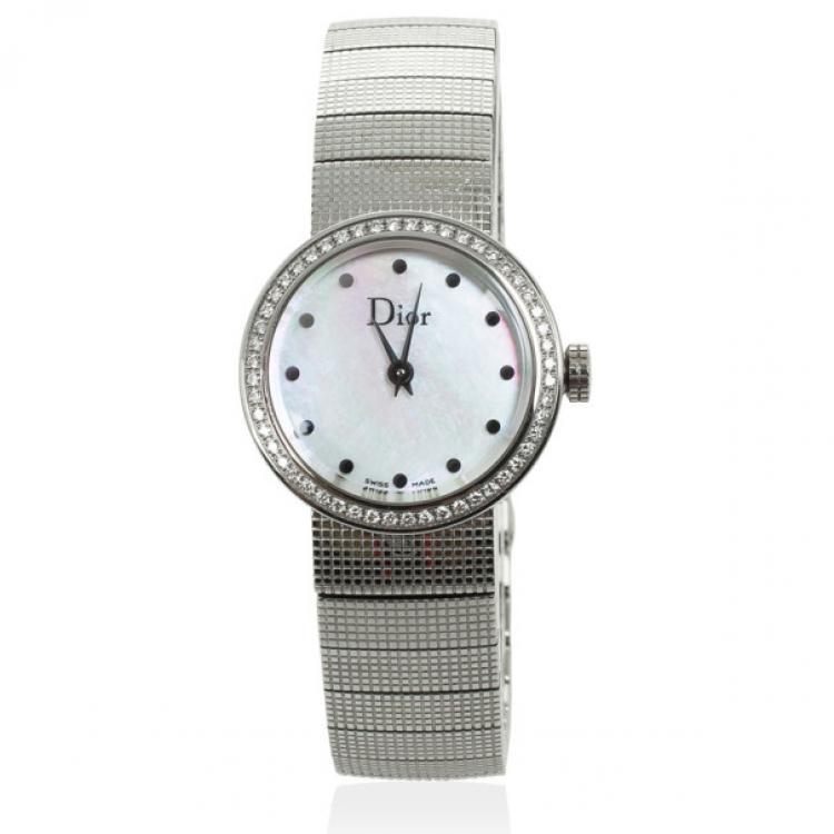 Pre Owned Christian Dior SS MOP Diamond Womens Wristwatch 23 MM