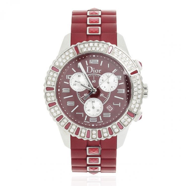 Pre Owned Christian Dior Christal Diamond & Sapphire Womens Chronograph 38MM