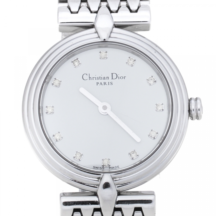 Pre Owned Dior White Stainless Steel D68-100 Women's Wristwatch 25 mm