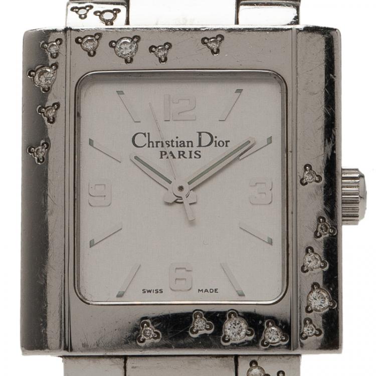 Pre Owned Dior White Stainless Steel Christal Women's Wristwatch 24MM