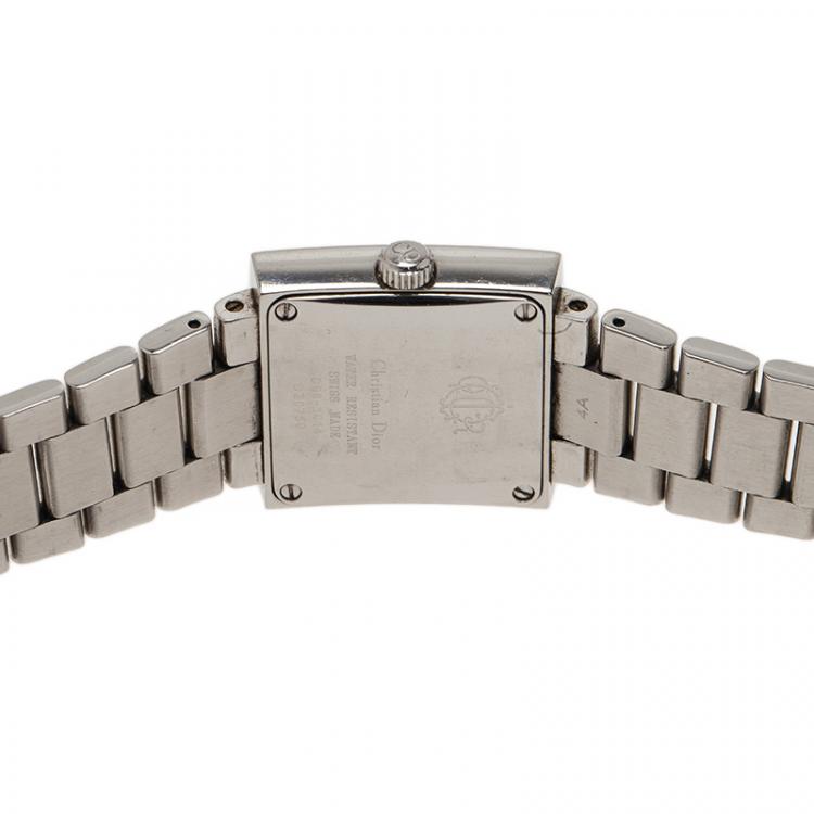 Pre Owned Dior White Stainless Steel Christal Women's Wristwatch 24MM