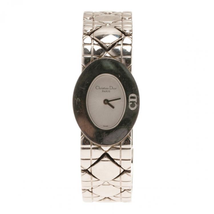 Pre Owned Dior Silver Stainless Steel Lady Dior D90-100 Women's Wristwatch 21MM