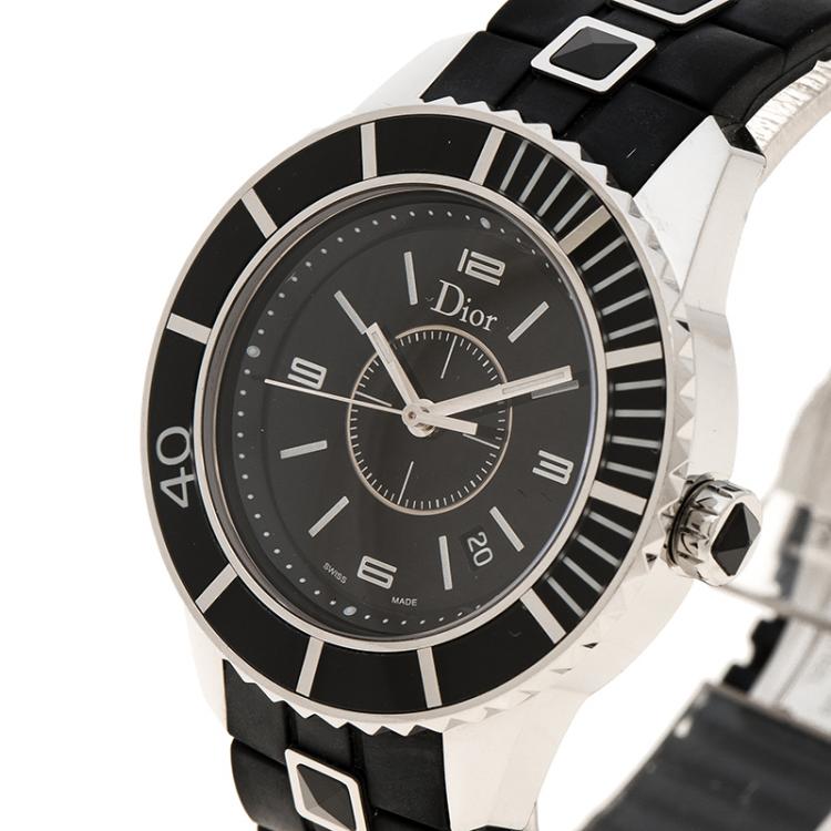 Pre Owned Dior Black Stainless Steel Christal Women's Wristwatch 33MM