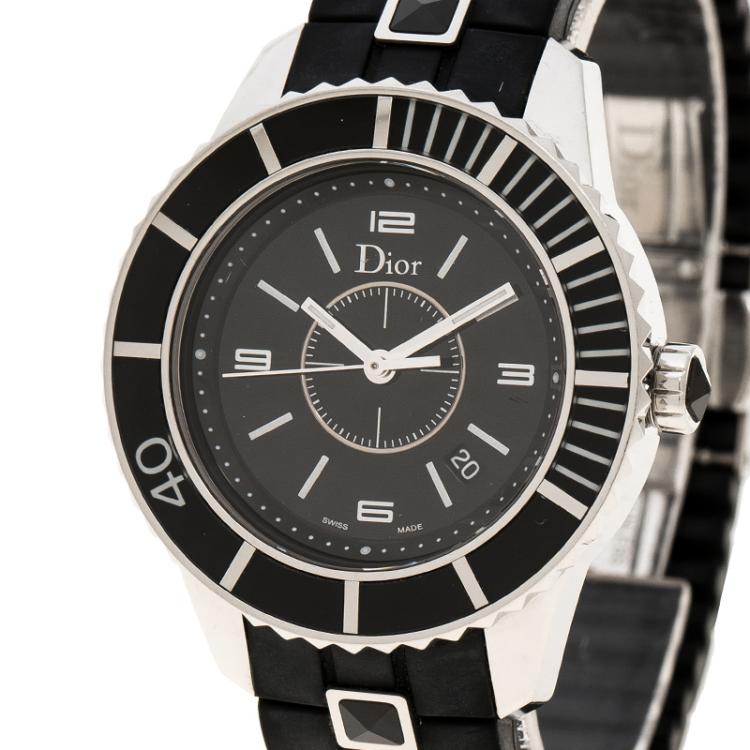 Pre Owned Dior Black Stainless Steel Christal Women's Wristwatch 33MM
