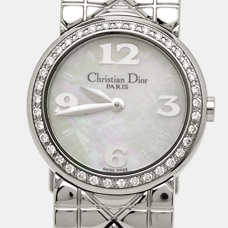 Pre Owned  Christian Dior White Mother of Pearl Diamonds Chris Collection D86-101 Women's Wristwatch 24 mm