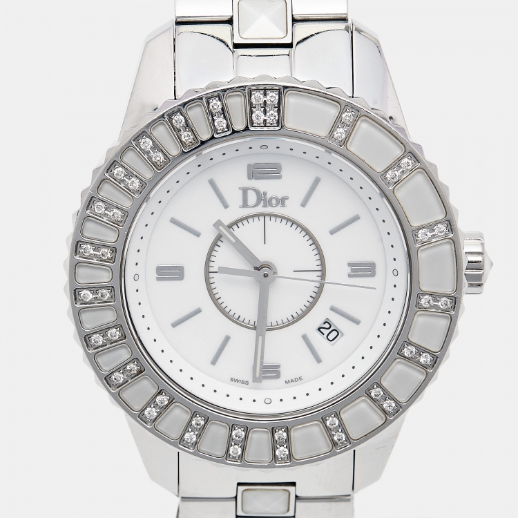 مملوكة مسبقًا Dior White Diamonds Stainless Steel Christal CD113112M001 Women's Wristwatch 33 mm