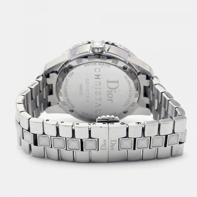 مملوكة مسبقًا Dior White Diamonds Stainless Steel Christal CD113112M001 Women's Wristwatch 33 mm