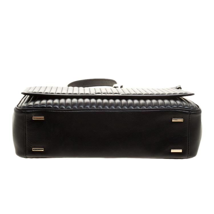 Pre Owned  DKNY Black Pinstripe Quilted Leather Large Gansevoort Flap Shoulder Bag 
