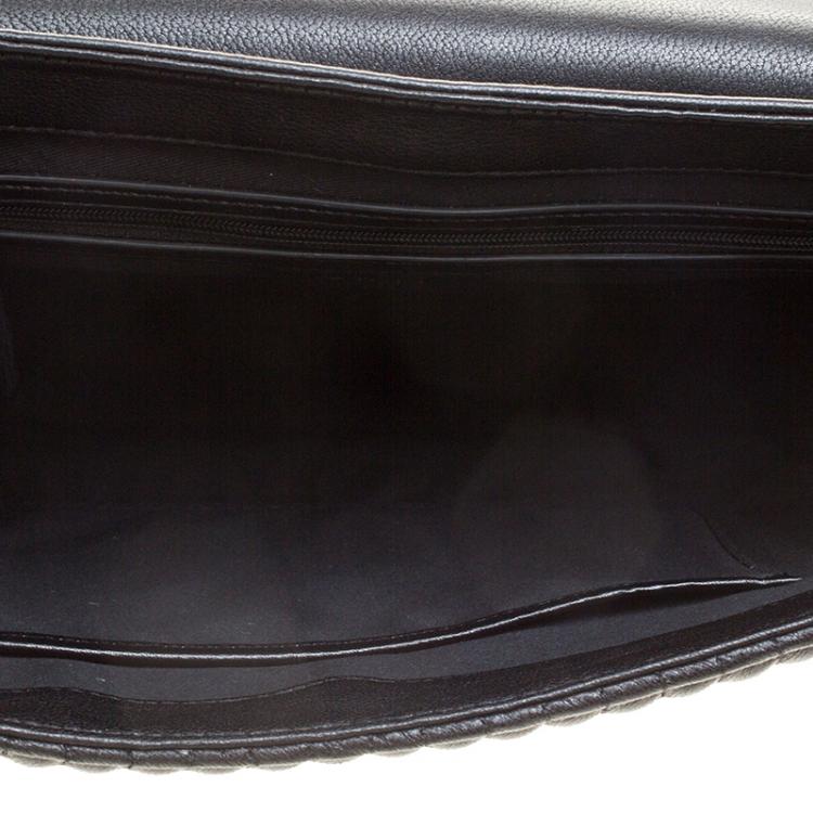 Pre Owned  DKNY Black Pinstripe Quilted Leather Large Gansevoort Flap Shoulder Bag 