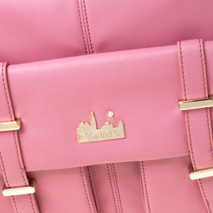 Pre Owned DKNY Pink Leather Front Pocket Shoulder Bag