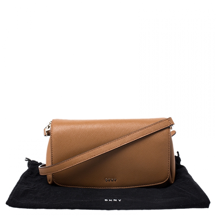 Pre Owned Dkny Tan Leather Flap Crossbody Bag