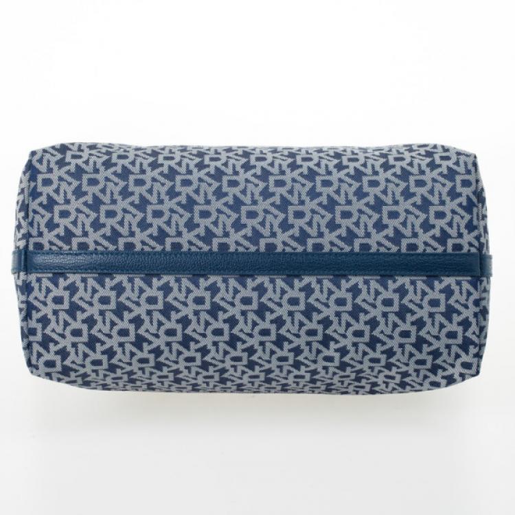 Pre Owned DKNY Printed Navy Monogram Scarf Tote Bag