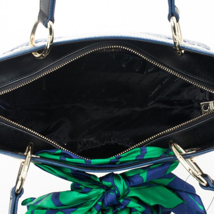 Pre Owned DKNY Printed Navy Monogram Scarf Tote Bag