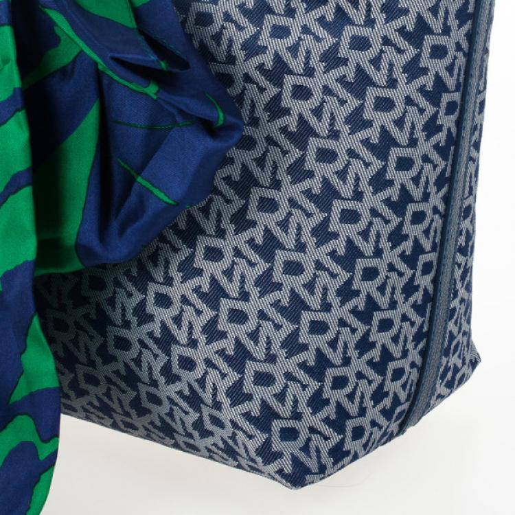 Pre Owned DKNY Printed Navy Monogram Scarf Tote Bag