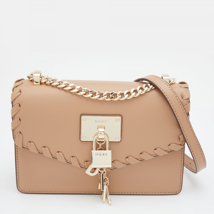Pre Owned DKNY Beige Leather Elissa Chain Flap Shoulder Bag