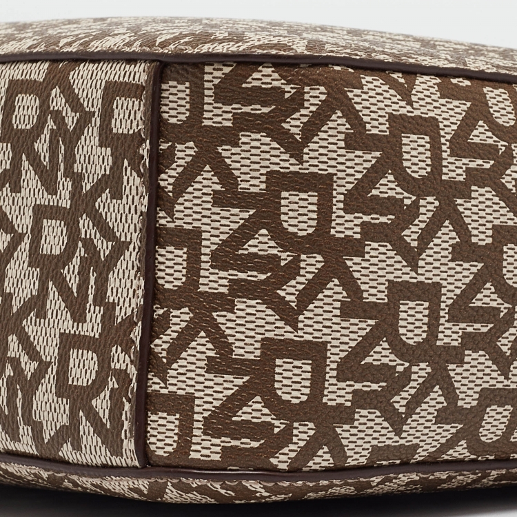 Pre Owned DKNY Beige/Brown Signature Coated Canvas Camera Shoulder Bag