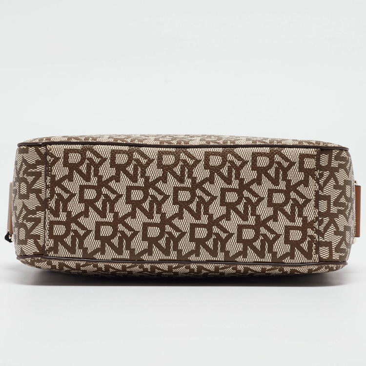 Pre Owned DKNY Beige/Brown Signature Coated Canvas Camera Shoulder Bag