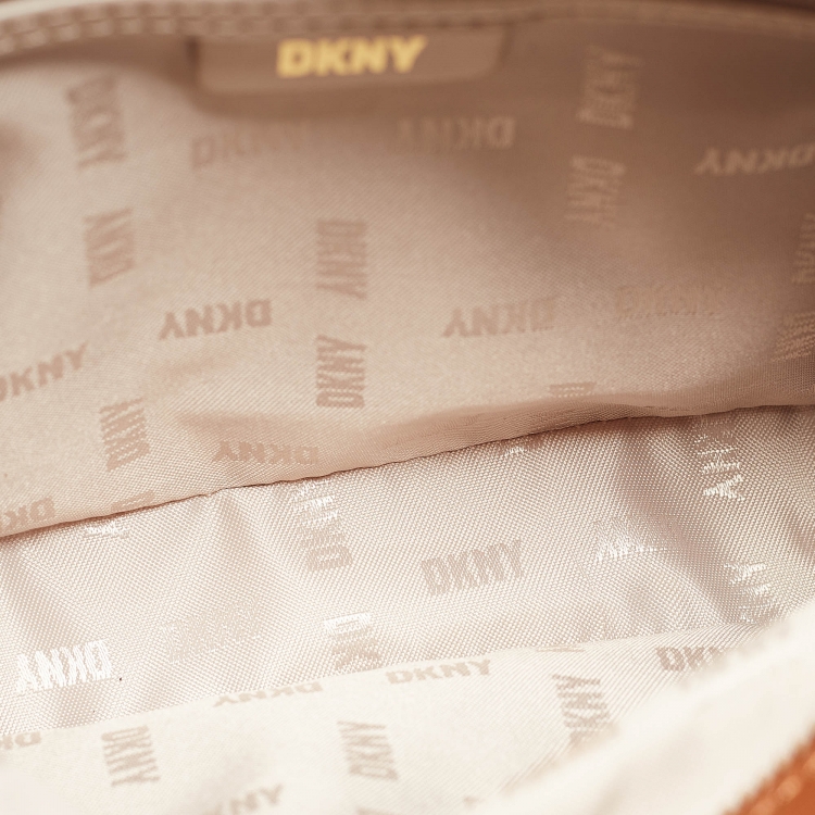 Pre Owned DKNY Beige/Brown Signature Coated Canvas Camera Shoulder Bag