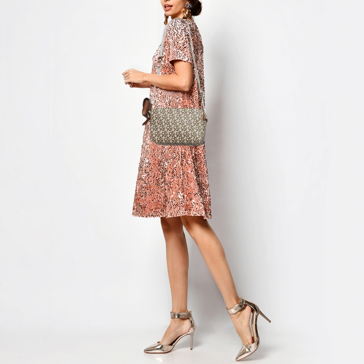 Pre Owned DKNY Beige/Brown Signature Coated Canvas Camera Shoulder Bag
