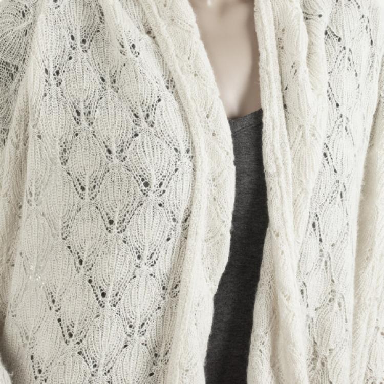مملوكة مسبقًا DKNY Pure Cream Crochet Wrap Cardigan