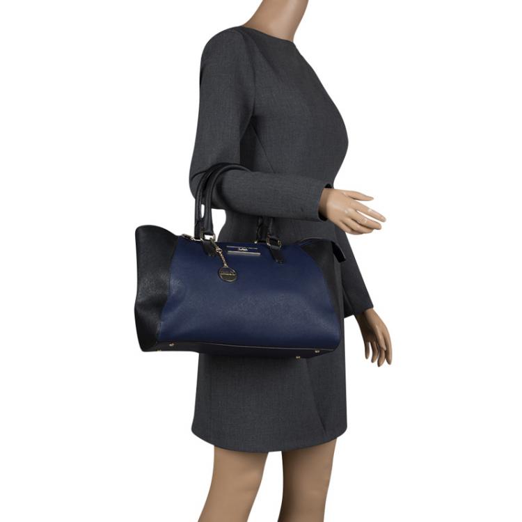 Pre Owned DKNY Blue/Black Leather Shopper Tote