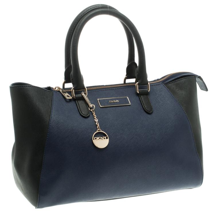 Pre Owned DKNY Blue/Black Leather Shopper Tote