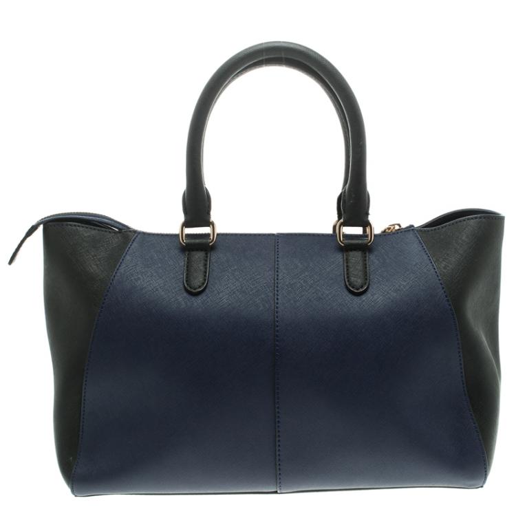 Pre Owned DKNY Blue/Black Leather Shopper Tote