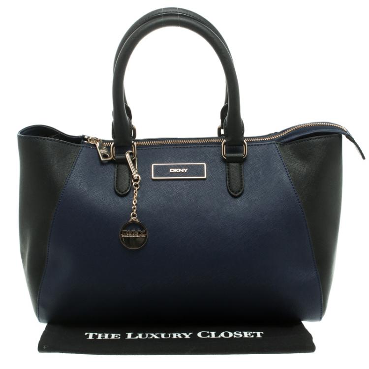 Pre Owned DKNY Blue/Black Leather Shopper Tote