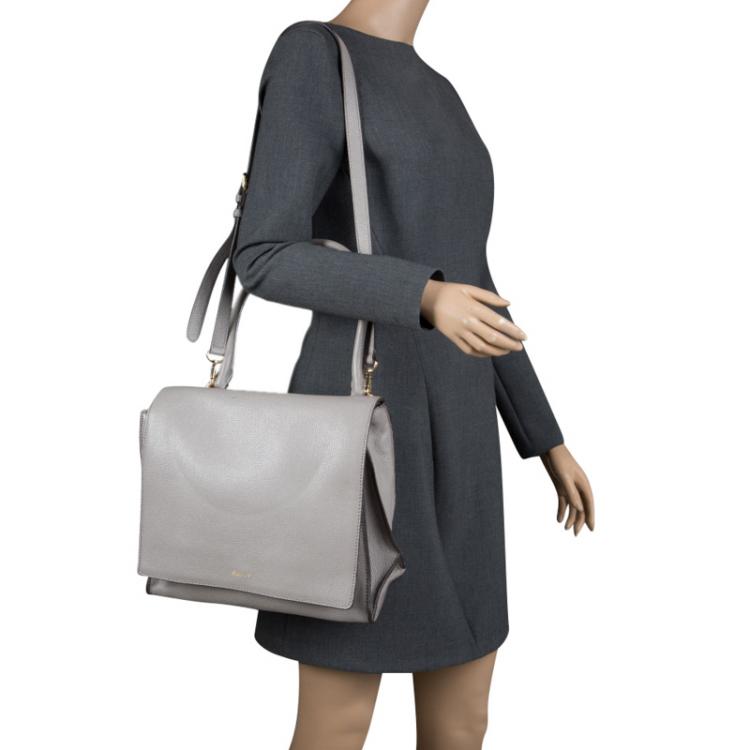 Pre Owned DKNY Grey Leather Chelsea Flap Top Handle Bag