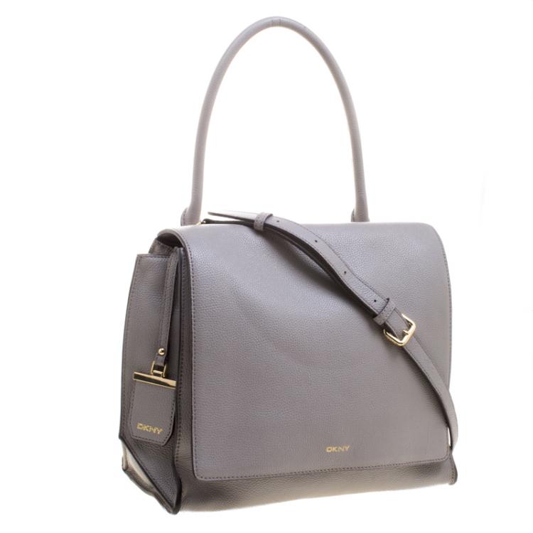Pre Owned DKNY Grey Leather Chelsea Flap Top Handle Bag
