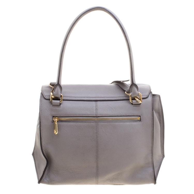 Pre Owned DKNY Grey Leather Chelsea Flap Top Handle Bag