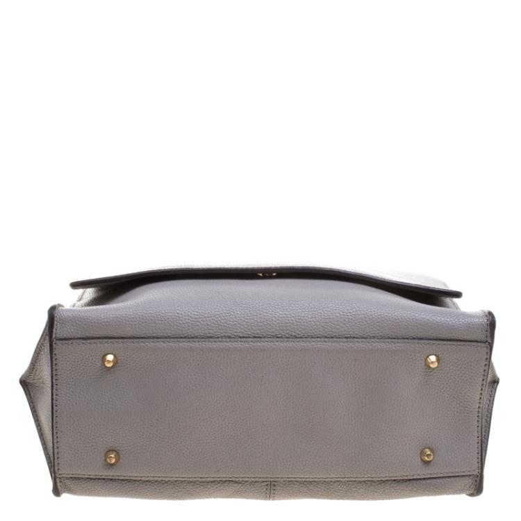 Pre Owned DKNY Grey Leather Chelsea Flap Top Handle Bag