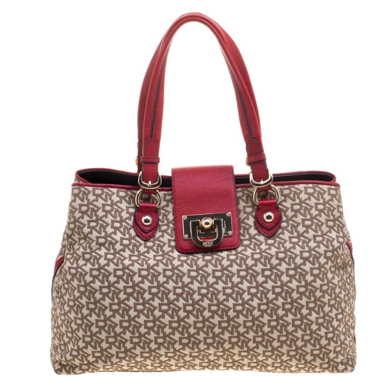 Pre Owned DKNY Beige Signature Canvas Tote