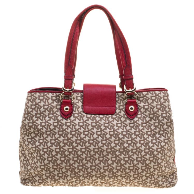 Pre Owned DKNY Beige Signature Canvas Tote