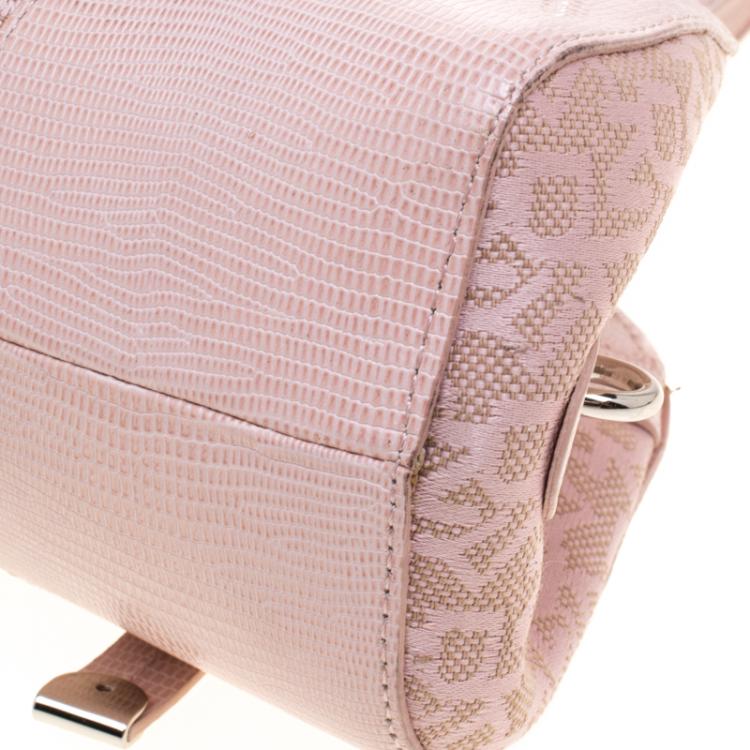 Pre Owned DKNY Metallic Pink Lizard Embossed Leather and Canvas Satchel