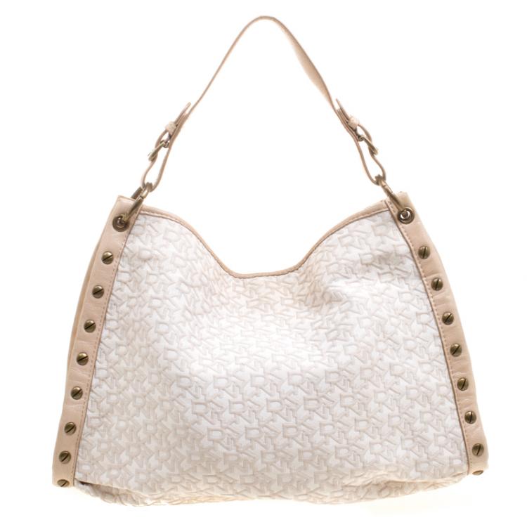 Pre Owned DKNY Beige Canvas Signature Hobo