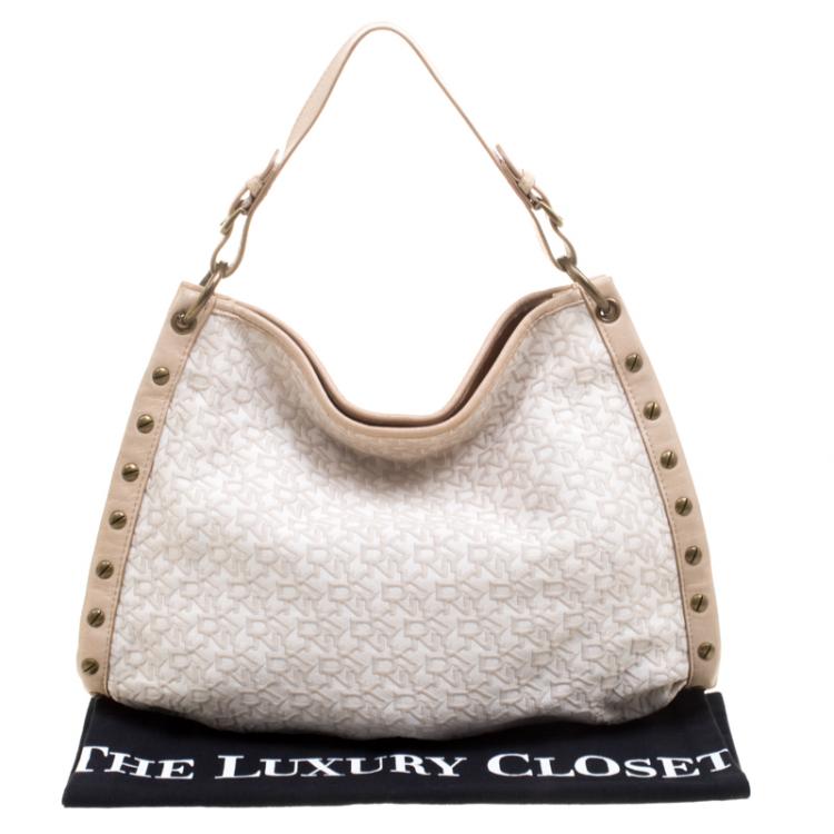Pre Owned DKNY Beige Canvas Signature Hobo