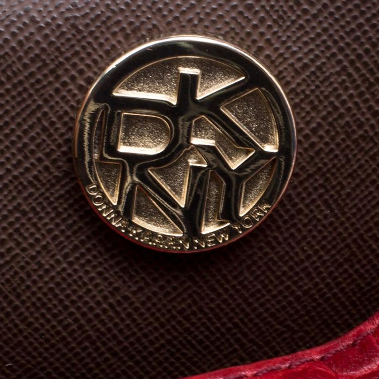مملوكة مسبقًا DKNY Beige and Red Signature Canvas and Crocodile Embossed Leather Hobo
