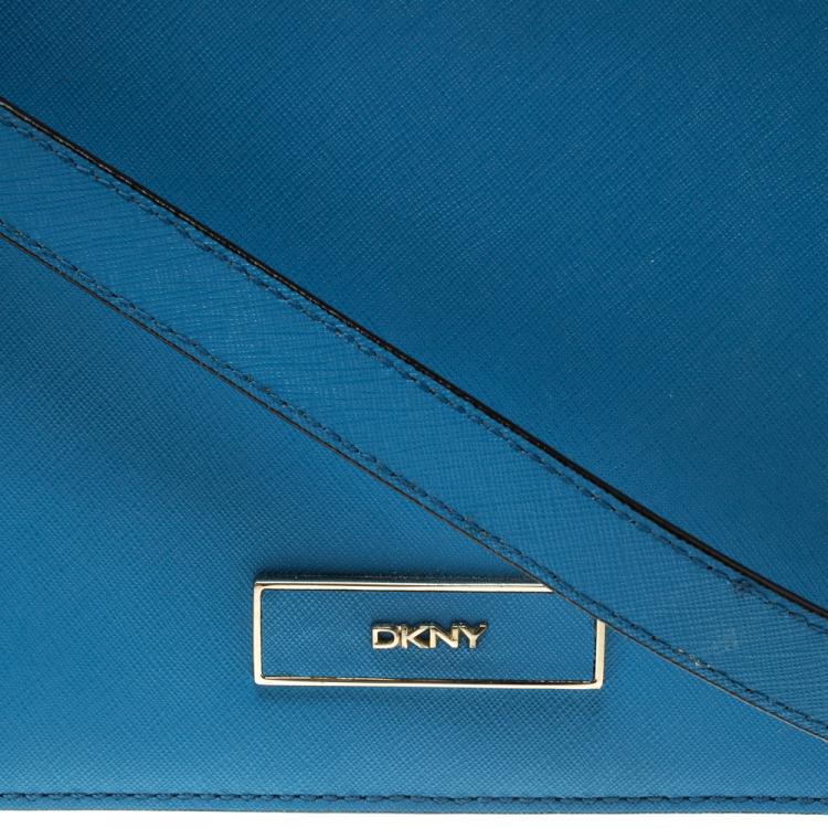 Pre Owned DKNY Blue Saffiano Leather Flap Shoulder Bag