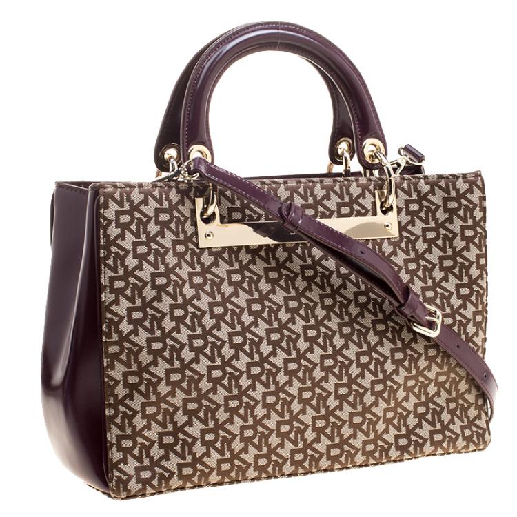 مملوكة مسبقًا DKNY Beige/Burgundy Signature Canvas Tote