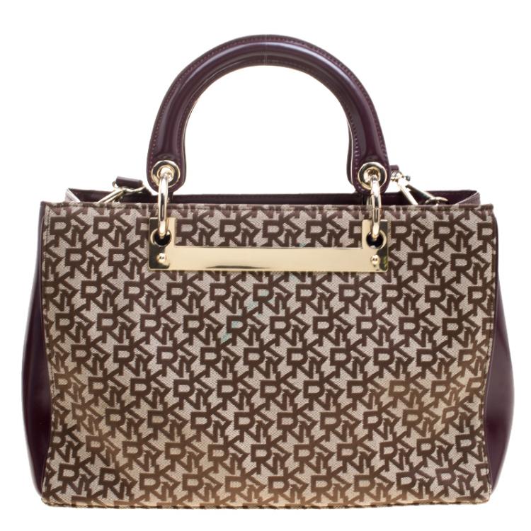 مملوكة مسبقًا DKNY Beige/Burgundy Signature Canvas Tote