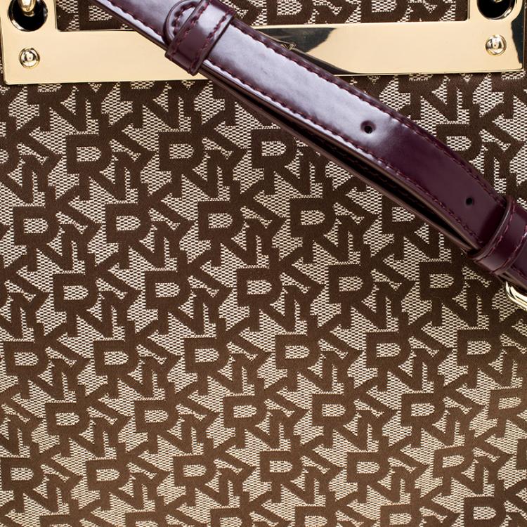 مملوكة مسبقًا DKNY Beige/Burgundy Signature Canvas Tote